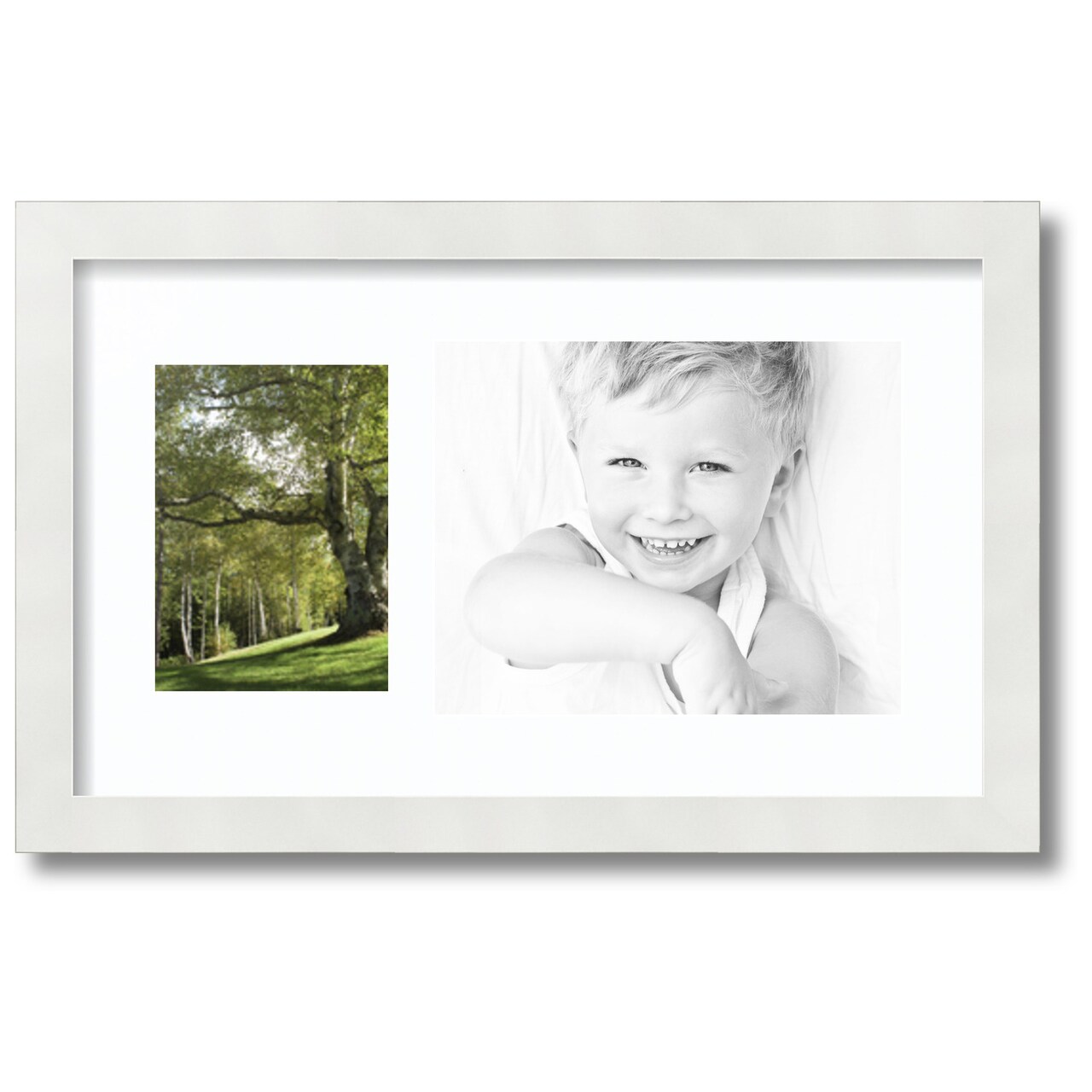 ArtToFrames Collage Photo Picture Frame with 1 - 5x7, 8x10 inch Openings, Framed in White with Over 62 Mat Color Options and Regular Glass (CSM-3966-166)